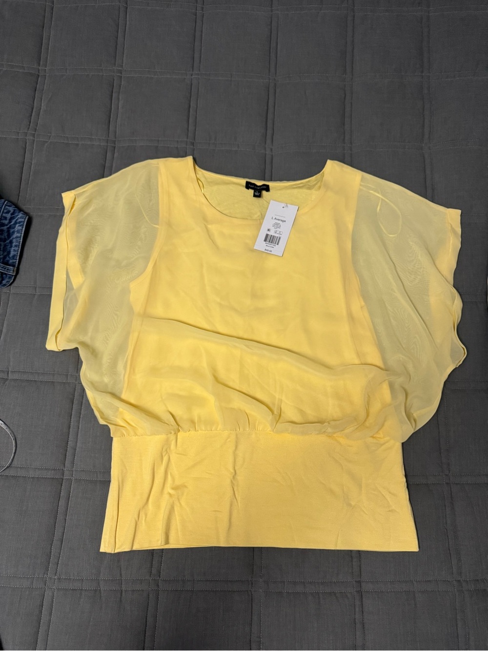 The Limited Yellow Sheer Flutter-Sleeve Blouse